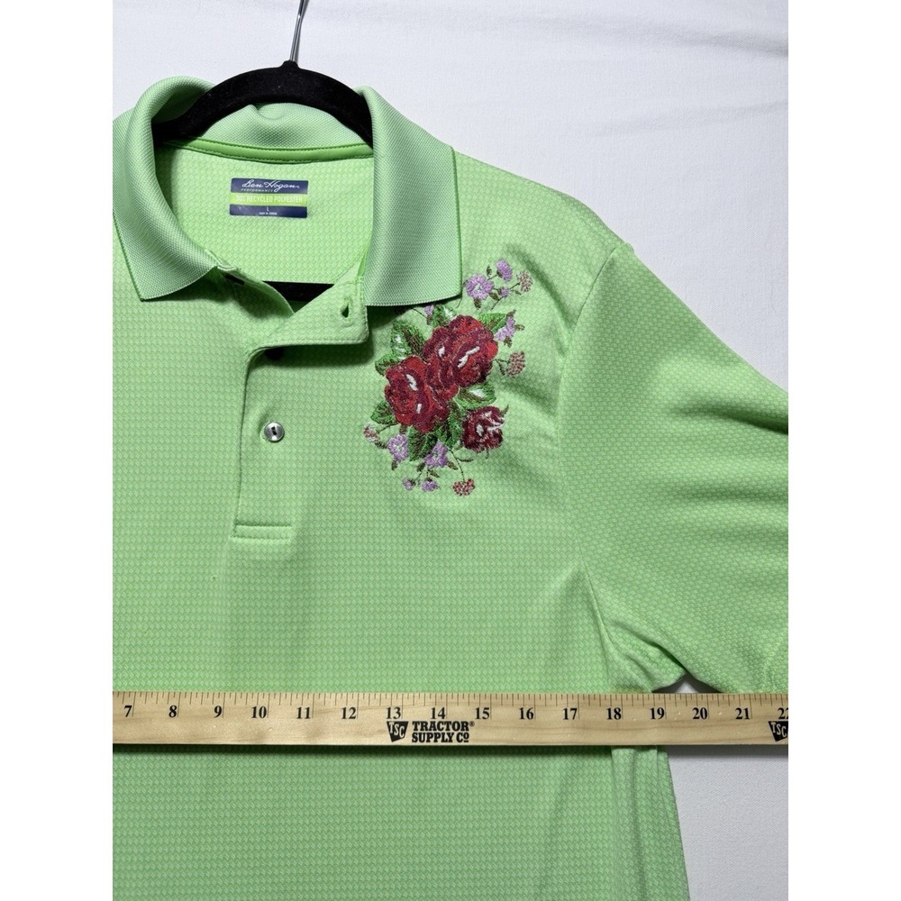 Ben Hogan Performance Polo Shirt L Green Custom Floral Embroidered Golf Shirt - Picture 6 of 16